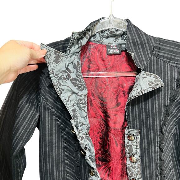 DEAD THREADS Womens Gothic Pinstripe Jacket Sz L Steampunk Vampcore Costume Y2K - Picture 9 of 11